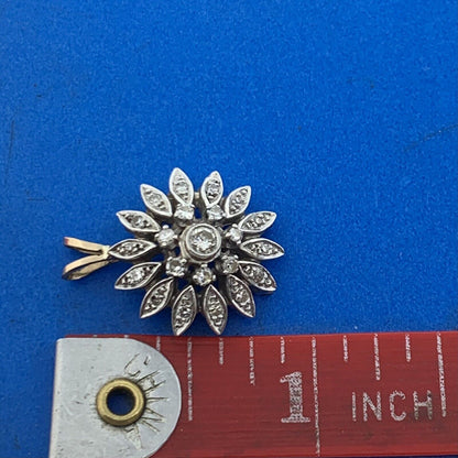14K White Yellow Gold Diamond Floral Pinwheel Cluster Pendant