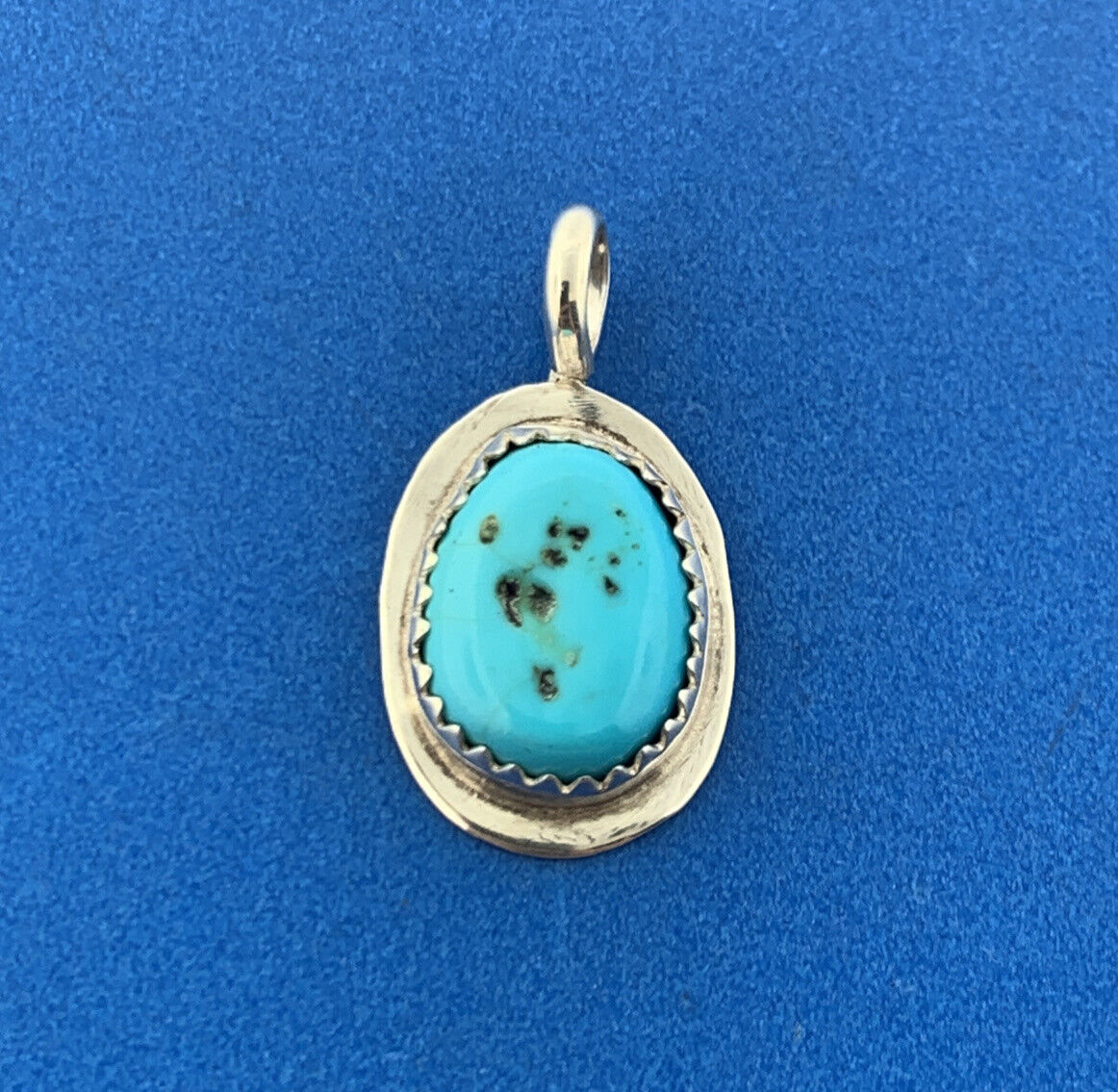 Native American Signed 925 Sterling Silver Oval Turquoise Cabochon Pendant
