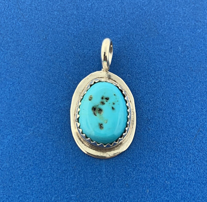 Native American Signed 925 Sterling Silver Oval Turquoise Cabochon Pendant