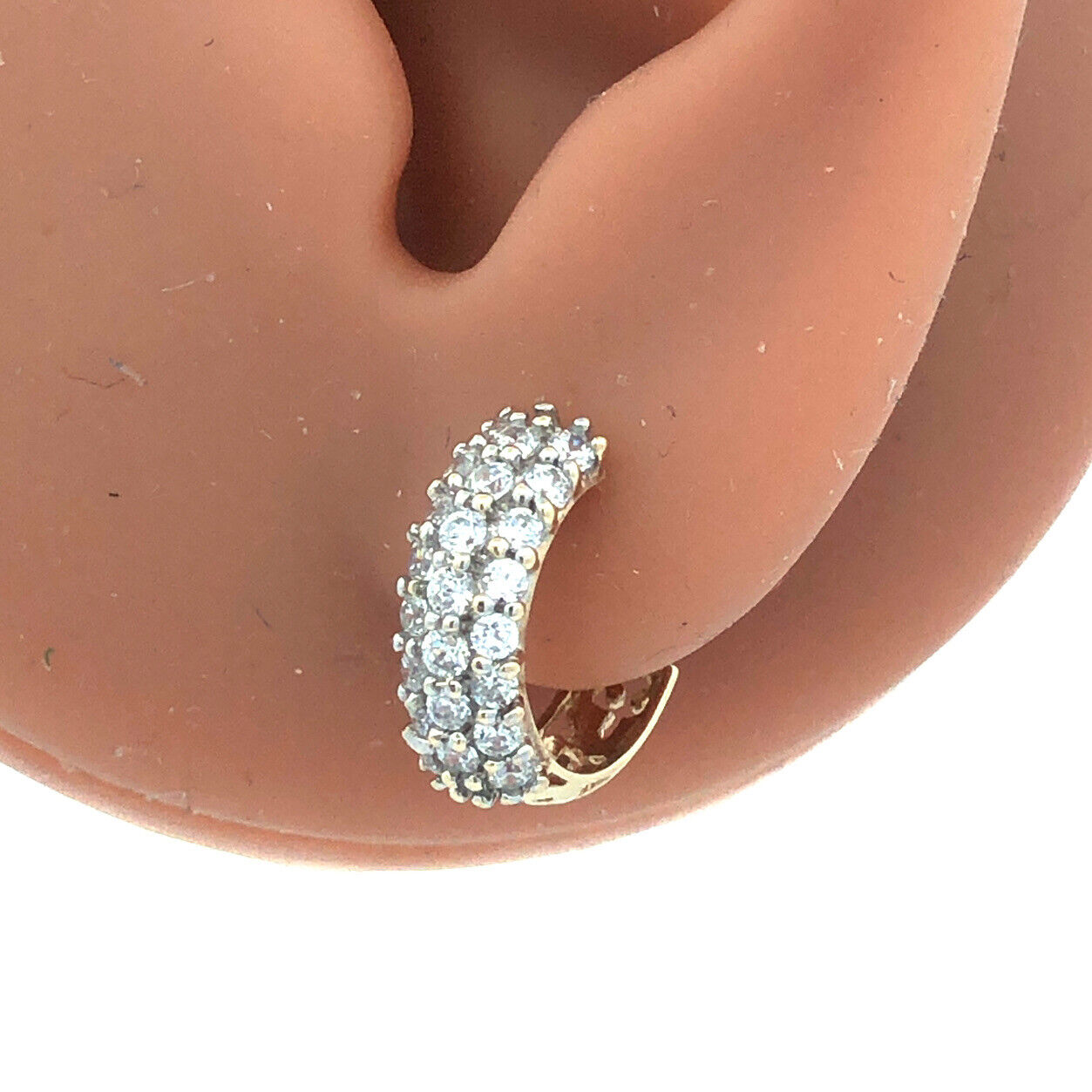 Designer Mexico 14K Yellow Gold Round Cubic Zirconia Huggie Hoop Earrings
