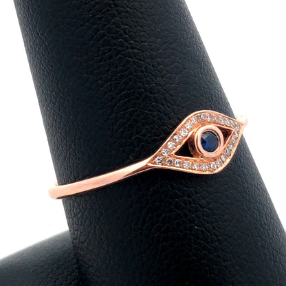 Designer 14K Rose Gold Sapphire Diamond Accented Evil Eye Cocktail Ring