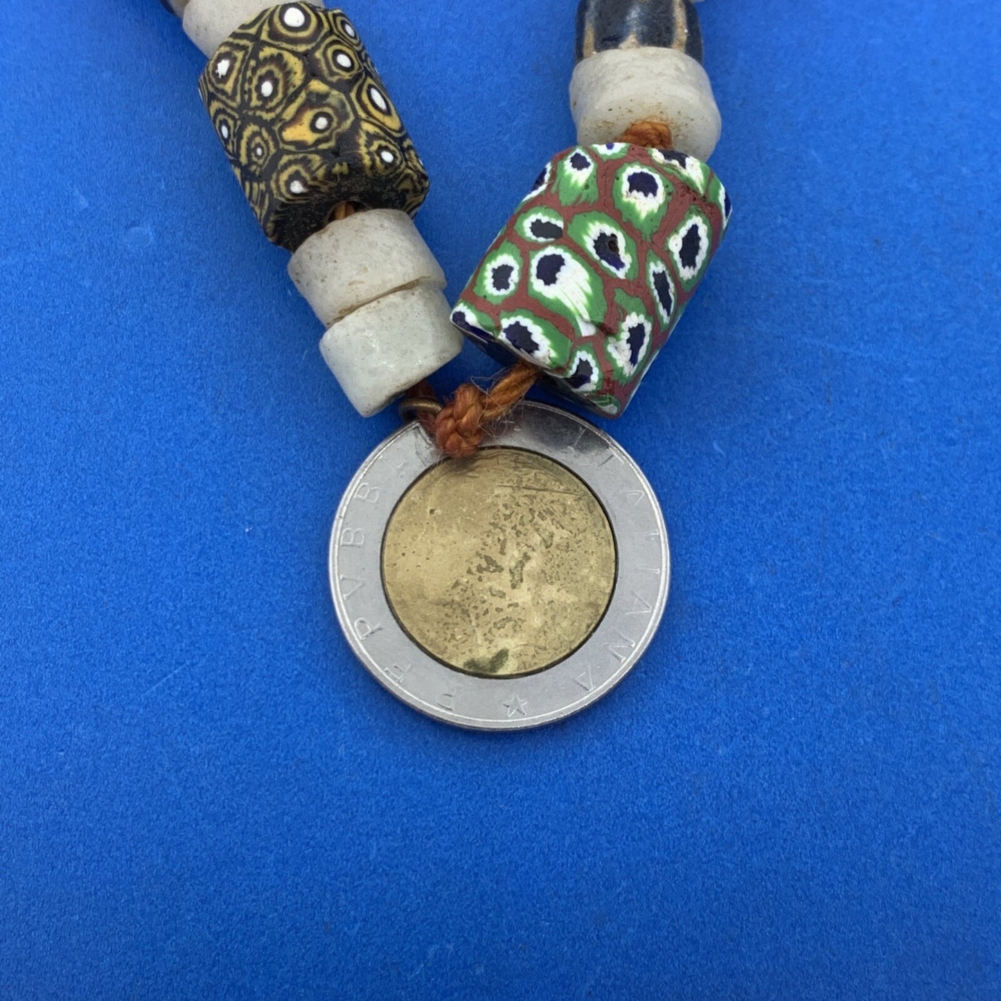 1970's Runway Couture Italy Millefiori Clay Bead European Coin Agate Necklace