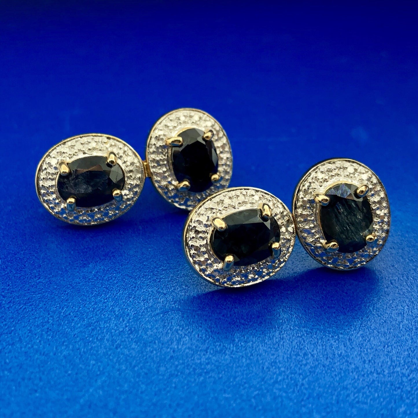 Designer 925 Sterling Silver Vermeil Sapphire Two Tone Double Drop Earrings
