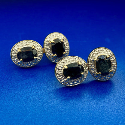 Designer 925 Sterling Silver Vermeil Sapphire Two Tone Double Drop Earrings