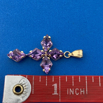 Designer Mexico 14K Yellow Gold Amethyst Religious Communion Cross Pendant