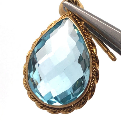 Designer Italy 18K Yellow Gold Pear Cushion Cut Blue Topaz Dangle Drop Earrings