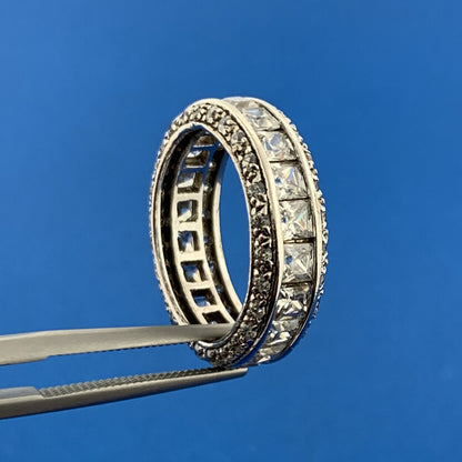 Designer 925 Sterling Silver Cubic Zirconia CZ Cigar Band Eternity Ring