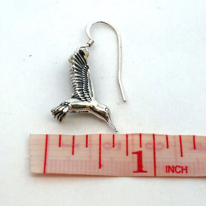 Vintage Designer 925 Sterling Silver 3D Hummingbird Drop Dangle Hook Earrings