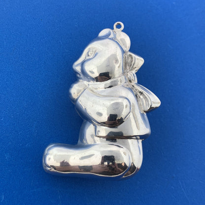 Puffy Sterling Silver 925 Teddy Bear Ribbon Animal Holiday Ornament
