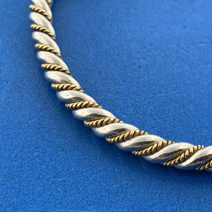 Vintage Taxco Mexico 925 Sterling Silver Two Tone Twisted Ribbed Cuff Bracelet