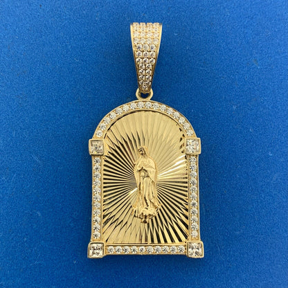 Custom 10K Yellow Gold Cut Cubic Zirconia Madonna Religious Statement Pendant