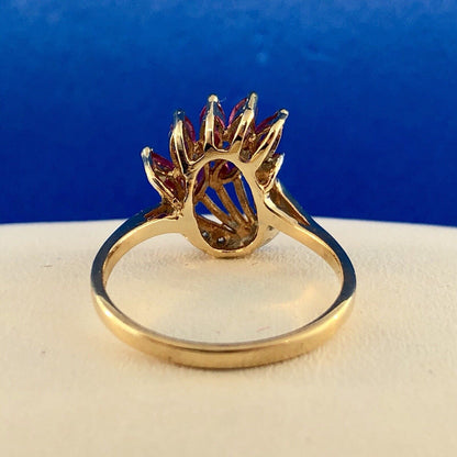 Vintage Designer THL 10K Yellow Gold Pink Spinel Diamond Cluster Cocktail Ring