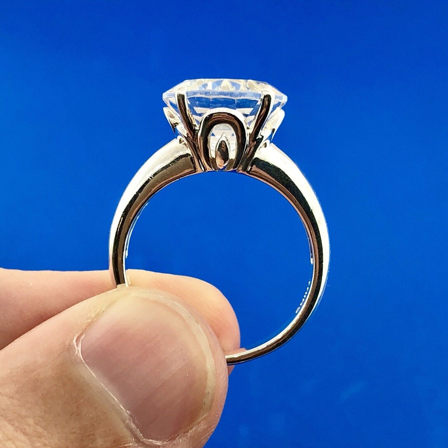 Estate Stunning 925 Sterling Silver Oval Cubic Zirconia Solitaire Statement Ring