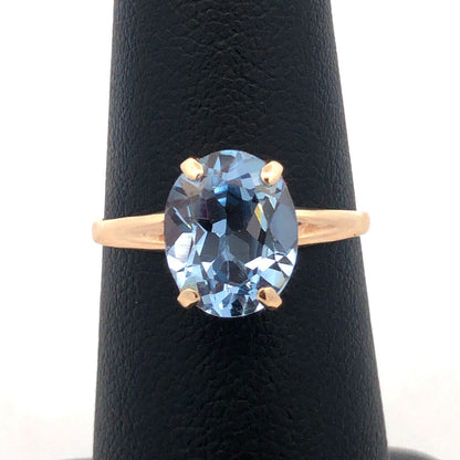 ROMANY 10K Yellow Gold Oval Blue Topaz Solitaire Engagement Anniversary Ring