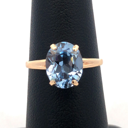 ROMANY 10K Yellow Gold Oval Blue Topaz Solitaire Engagement Anniversary Ring