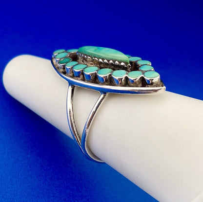 Vintage Native American 925 Sterling Silver Turquoise Statement Finger Ring