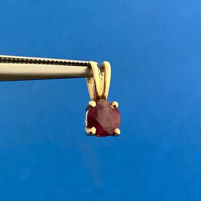 Classic 14K Yellow Gold Round Ruby Solitaire July Anniversary Petite Pendant