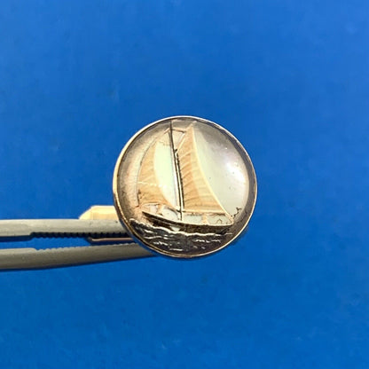 Vintage 14K Yellow Gold Enamel Acrylic Sailboat Sailing Sea Themed Cufflinks