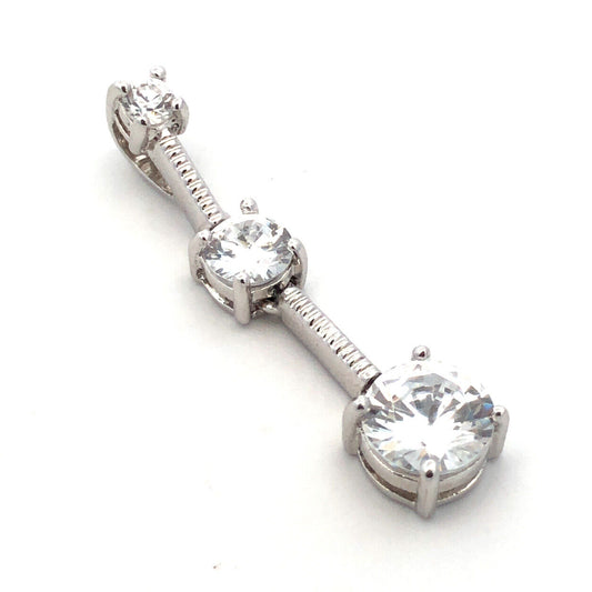 Designer J 925 Sterling Silver Round Cubic Zirconia CZ Trio Graduated Pendant