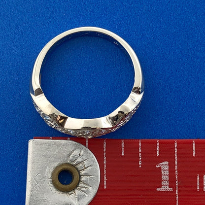 Mid Century 14K White Gold Diamond Modernist Entwined Wave Wedding Band Ring