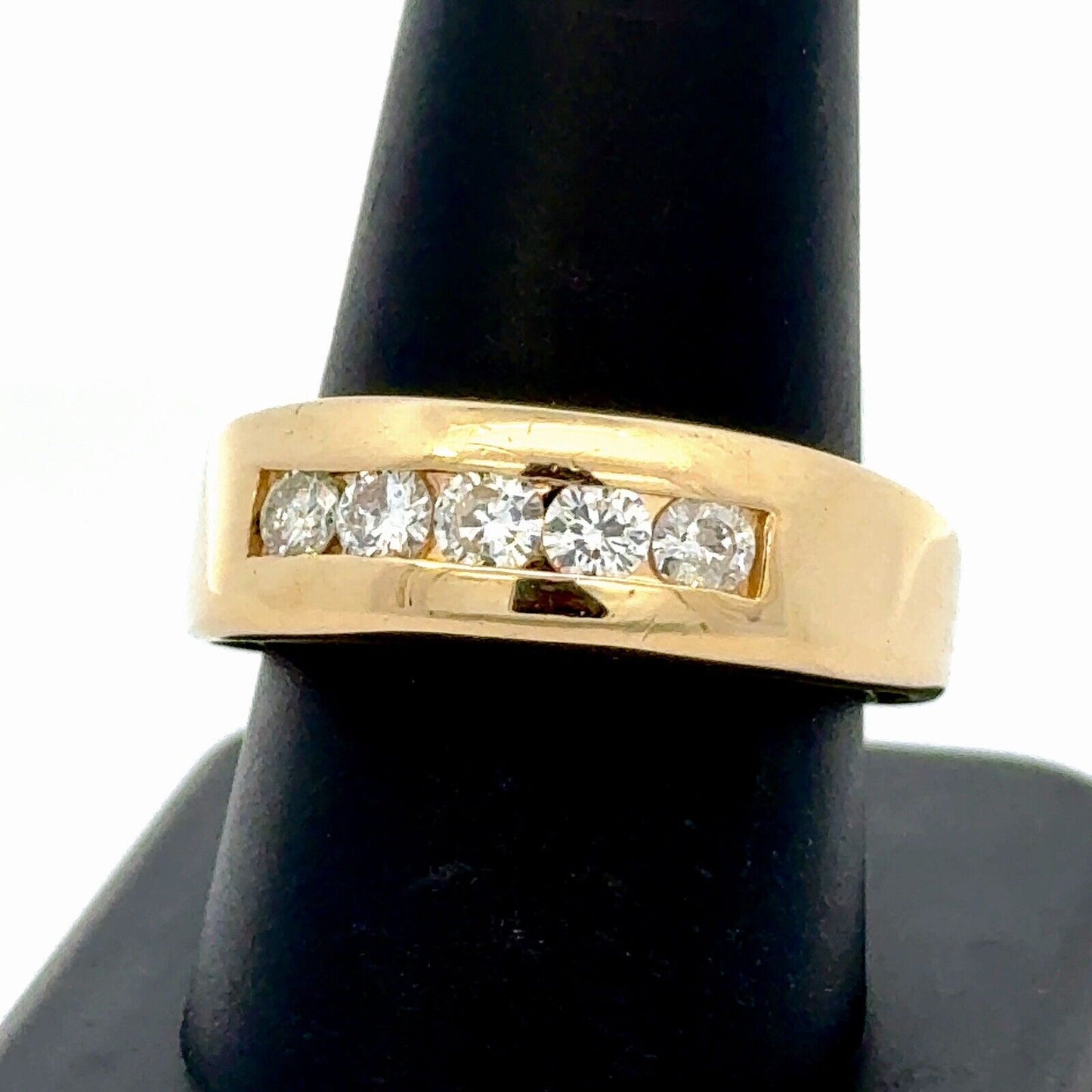 14K Yellow Gold Round Diamond Men's Band Statement Ring