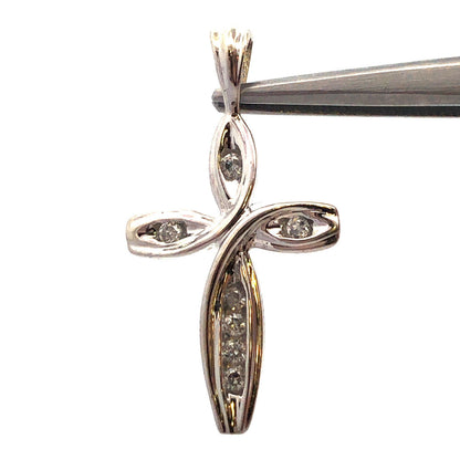 Designer Estate 10K White Gold Round Diamond Cross Religious Drop Pendant