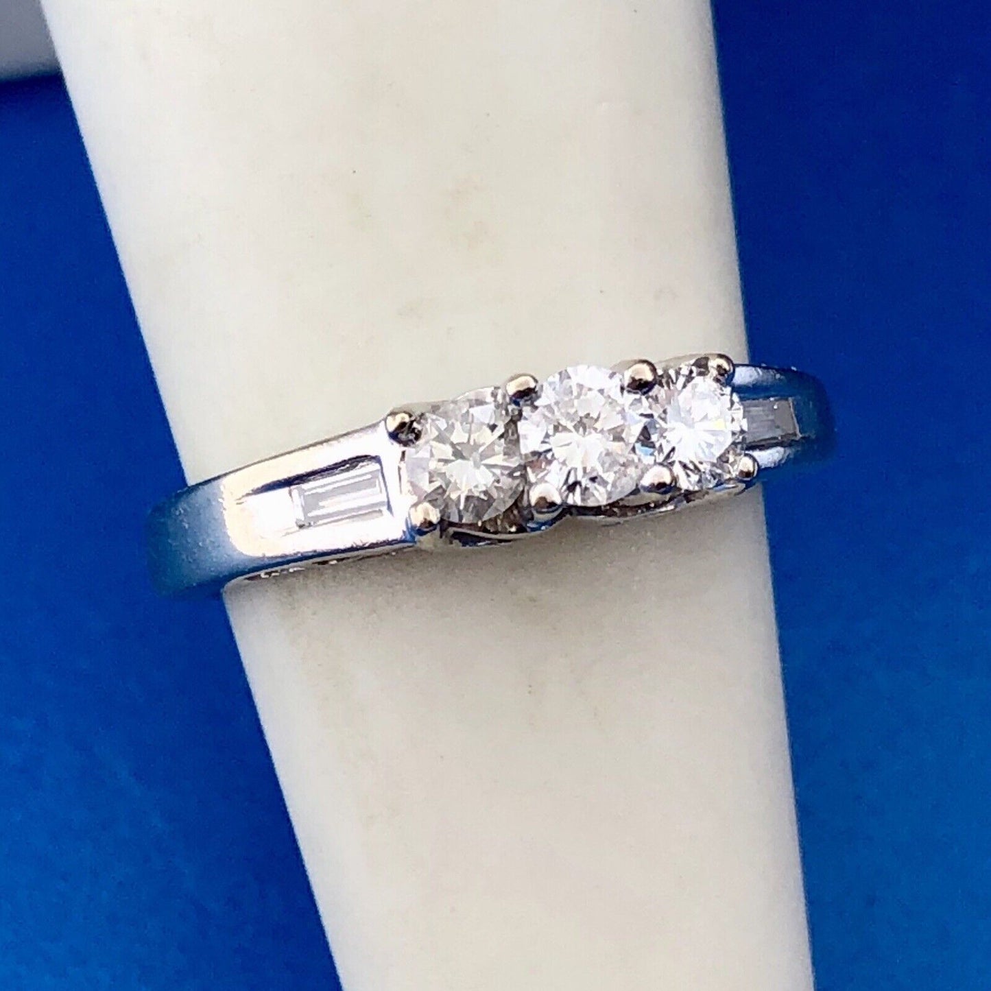 14k White Gold 3 Stone Diamond Engagement Anniversary Ring