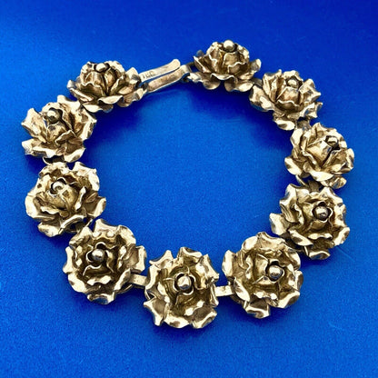Vintage TB-50 Taxco 980 Fine Silver Rose Floral Statement Panel Bracelet