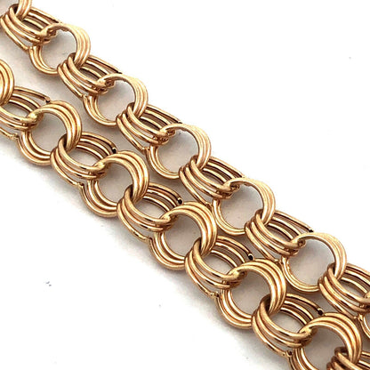Gorgeous 14k Yellow Gold Triple Circle Link Lobster Claw Clasp 7.25" Bracelet