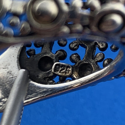 Sterling Silver 925 Beaded Filigree Gothic Design Statement Dome Cocktail Ring