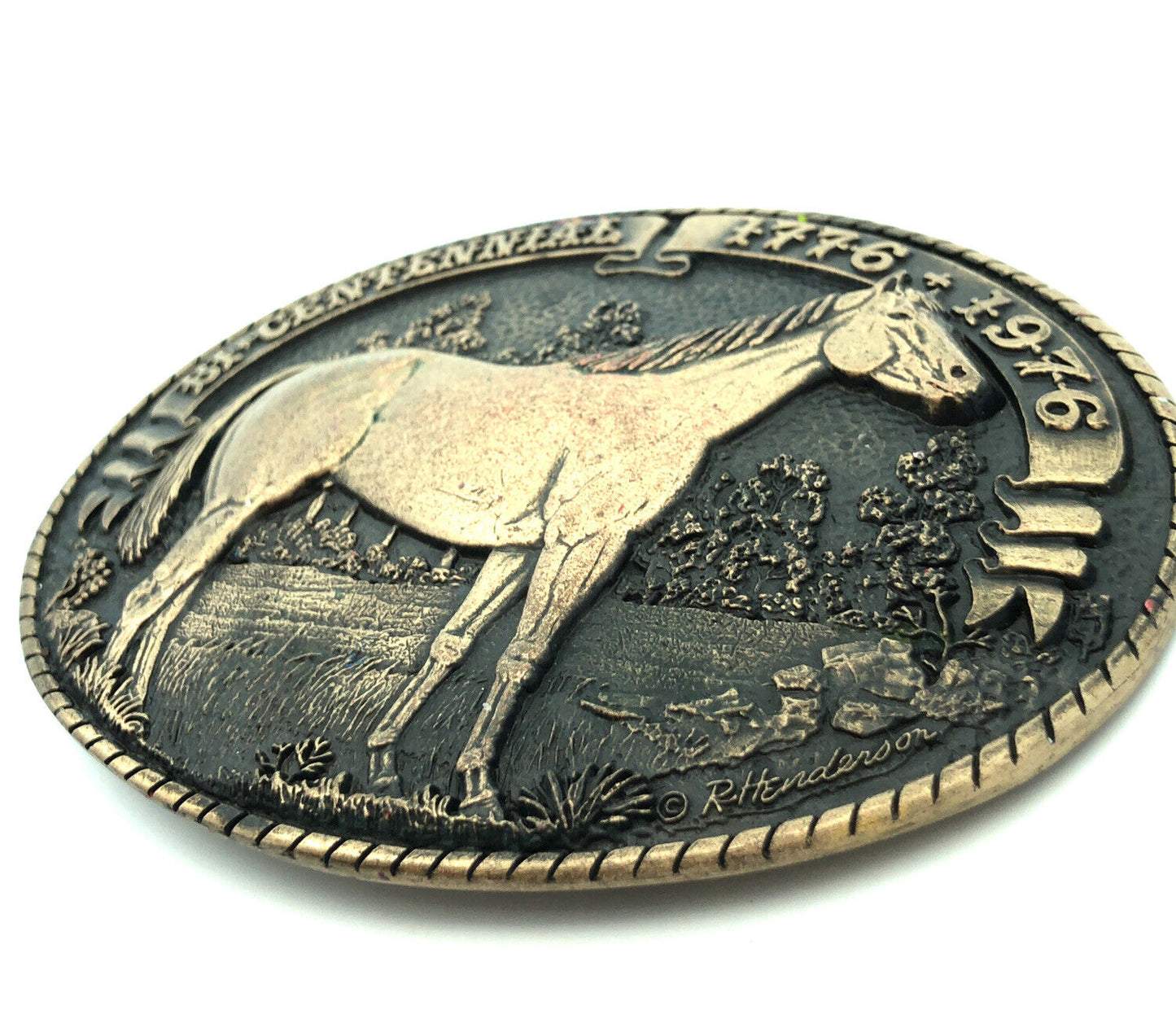 1976 Tony Lama Bicentennial Quarter Horse Oval Limited Edition Brass Belt Buckle