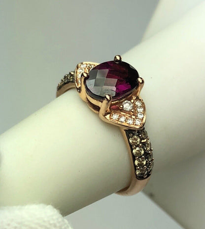 LeVian 14K Rose Gold Chocolate Vanilla Diamond Garnet January Anniversary Ring