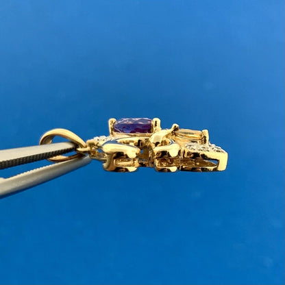 Designer 10K Yellow White Gold Amethyst Citrine Diamond Fleur De Lis Pendant