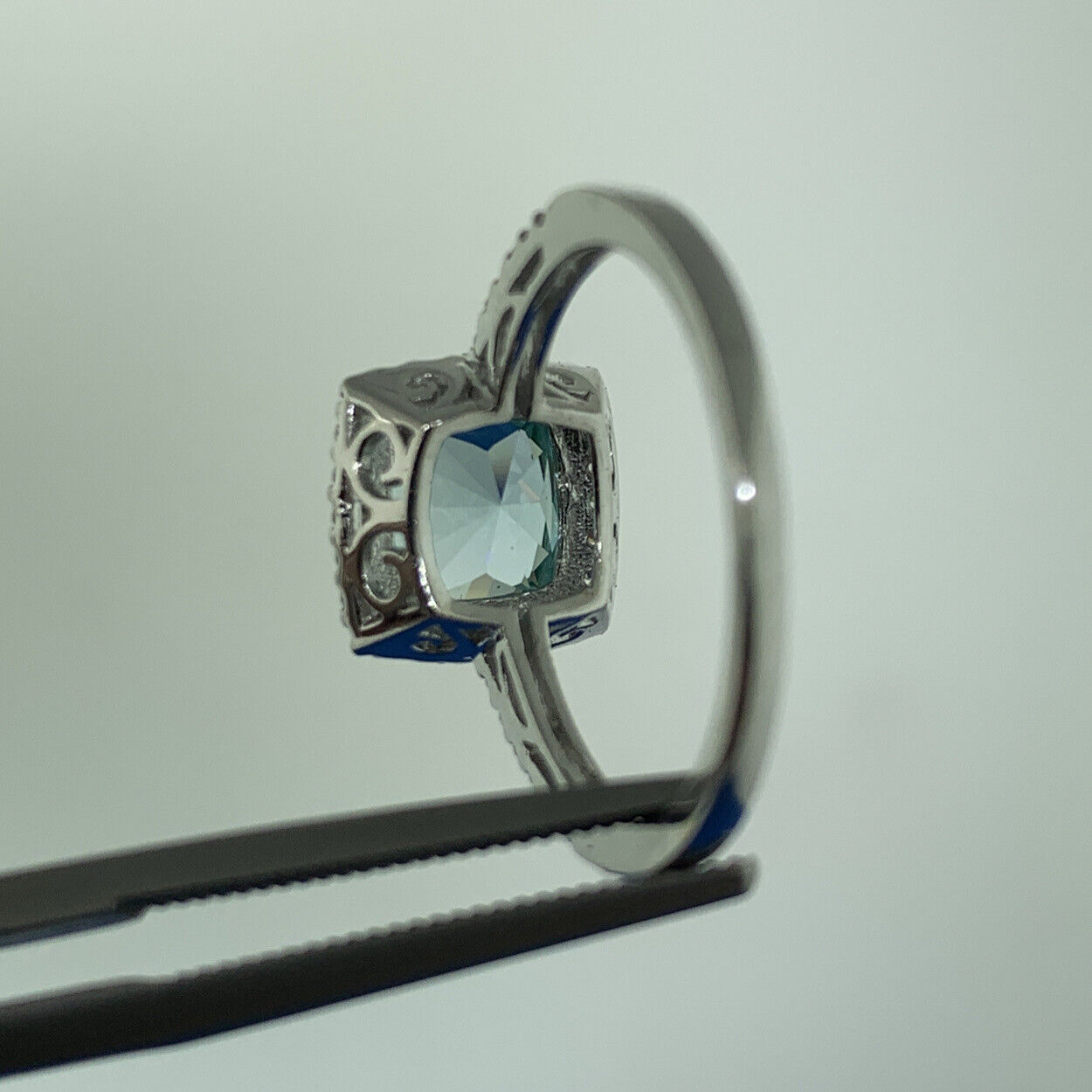 Designer SW China Sterling Silver Tourmaline Cubic Zirconia Halo Cocktail Ring