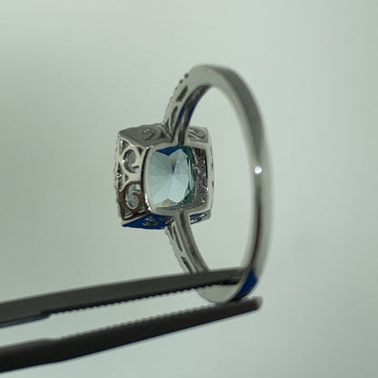 Designer SW China Sterling Silver Tourmaline Cubic Zirconia Halo Cocktail Ring