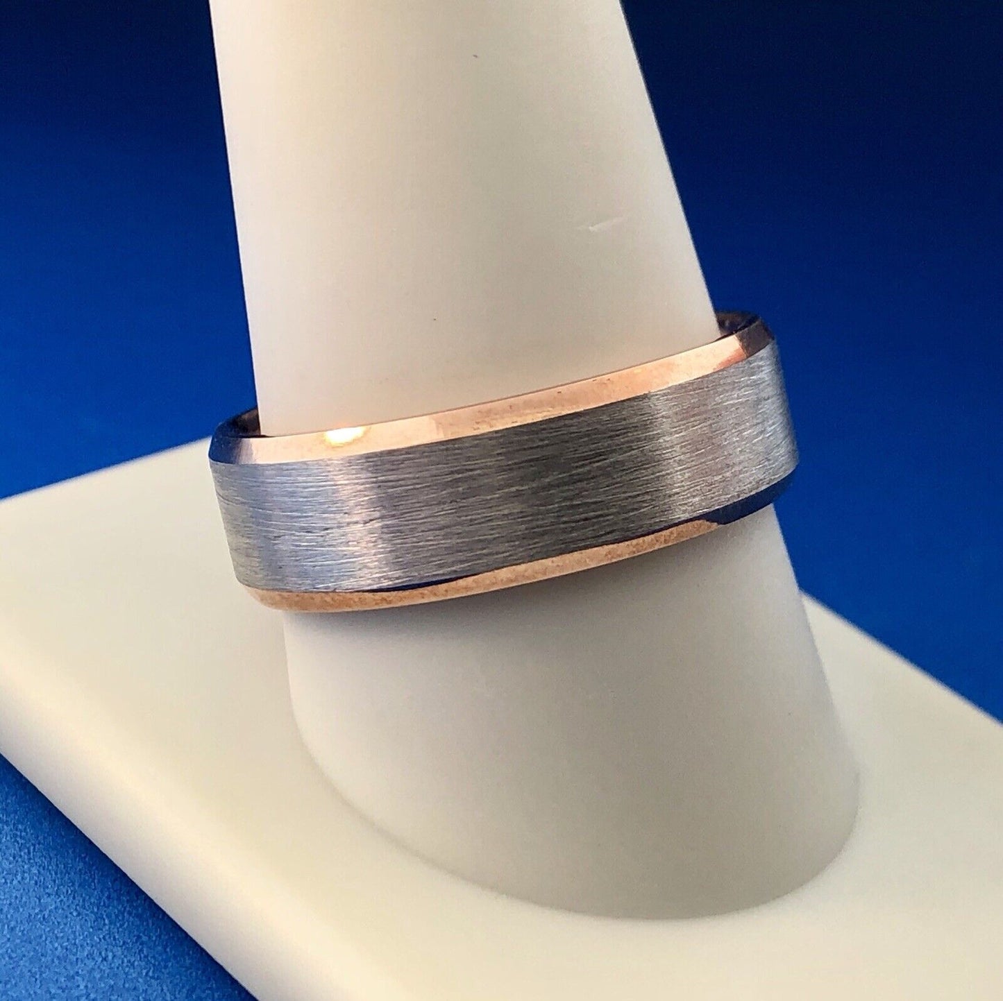 Popular 10K White Rose Gold Brushed Polished 7 MM Unisex Wedding Cigar Band Ring
