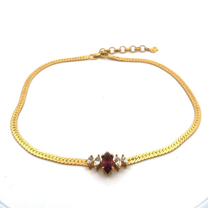Vintage Christian Dior Gold Tone Purple White Rhinestone Choker Necklace