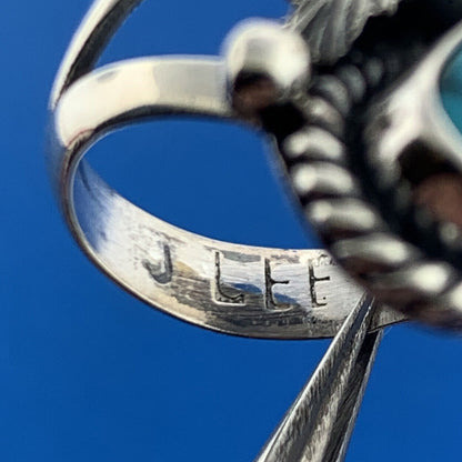 Designer J Lee Sterling Silver 925 Blue Turquoise Floral Finger Ring Size 4