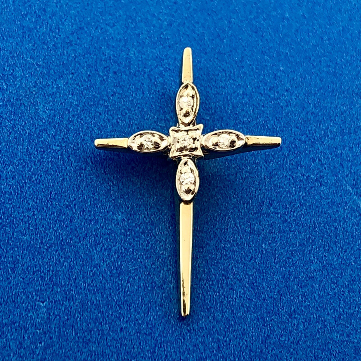 Elegant Modernist 14K Gold Diamond Cross Religious Easter Communion Pendant