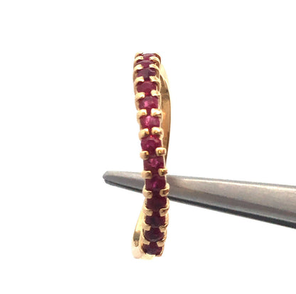 Designer 14K Yellow Gold Ruby Stackable Wave Band Ring