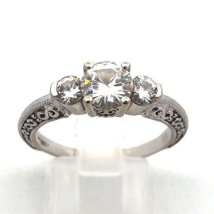 14K White Gold Three Stone Moissanite Engagement Bridal Anniversary Ring