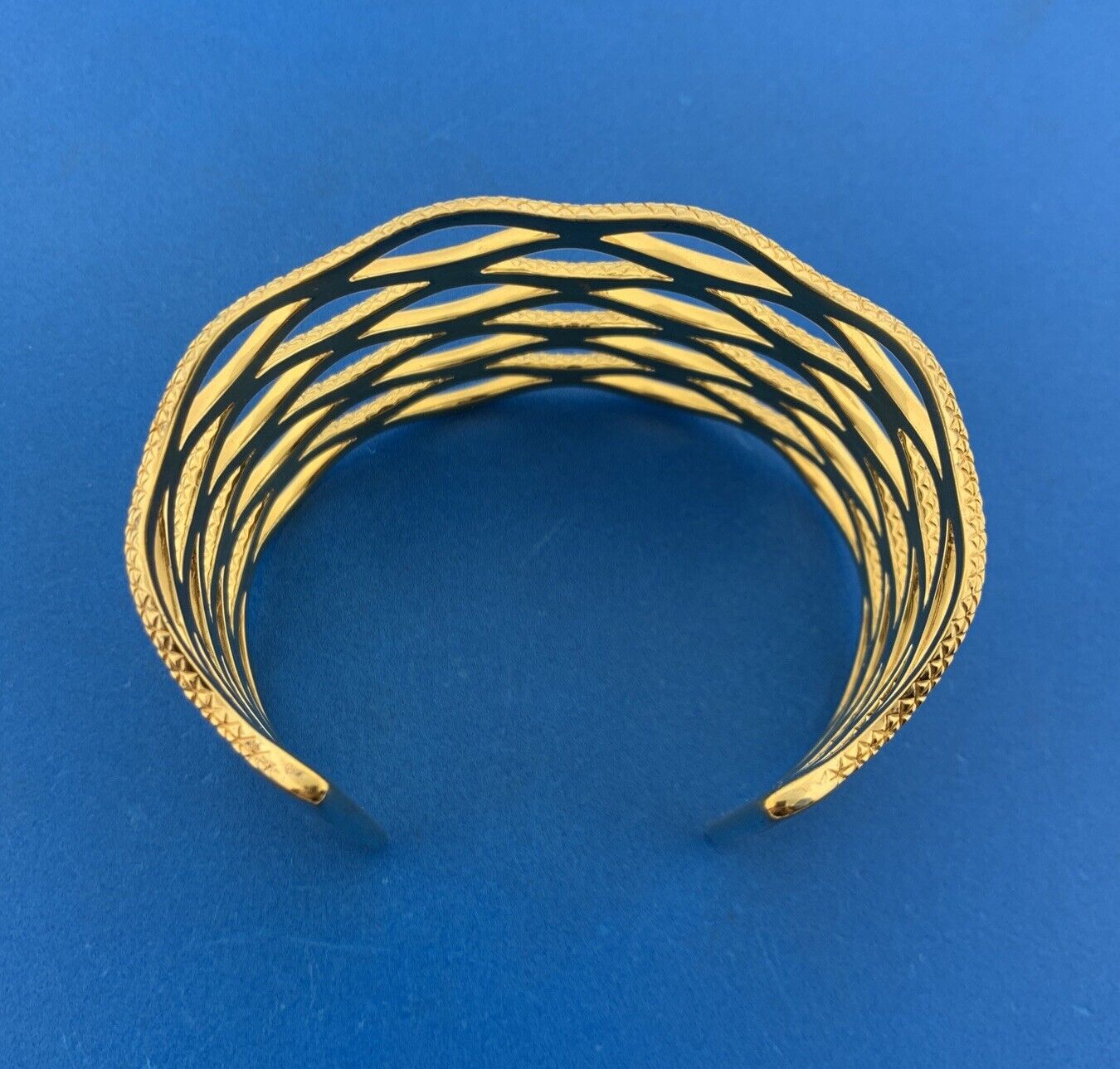 CORDOVA 925 Sterling Silver Vermeil Textured Polished Statement Cuff Bracelet