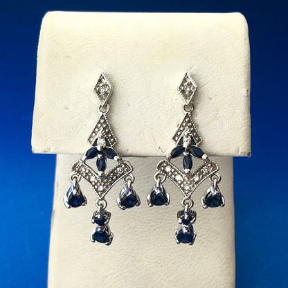 Fabulous 14K White Gold Sapphire Diamond Accented Chandelier Dangle Earrings