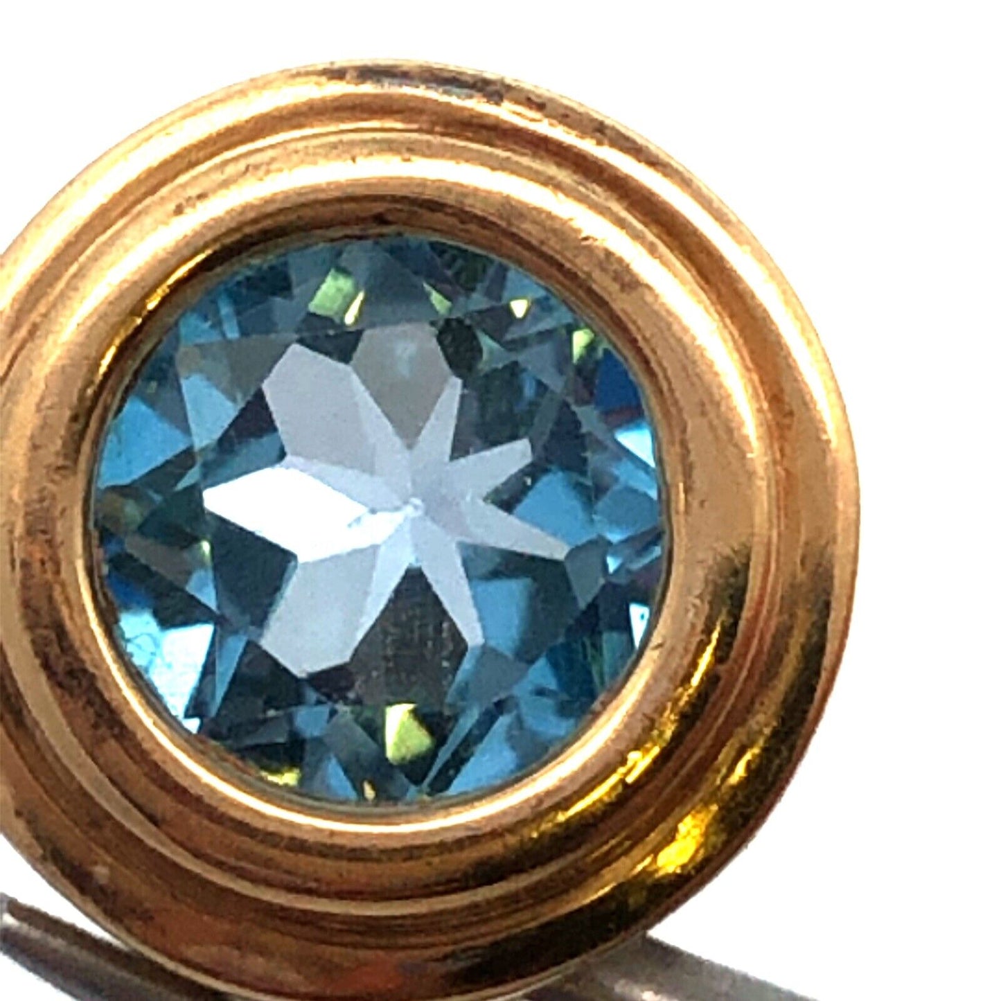 Designer 14K Yellow Gold Blue Topaz Round Drop Pendant