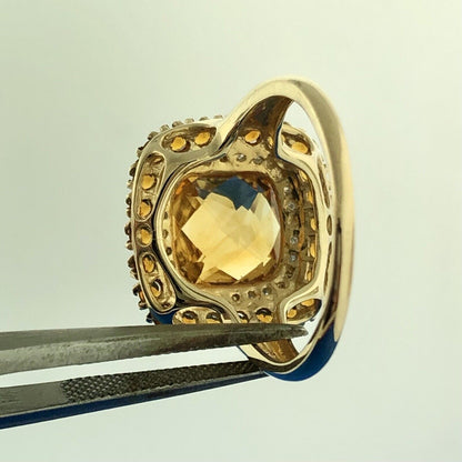 Designer 14K Yellow Gold Citrine Diamond Citrine Halo Statement Anniversary Ring