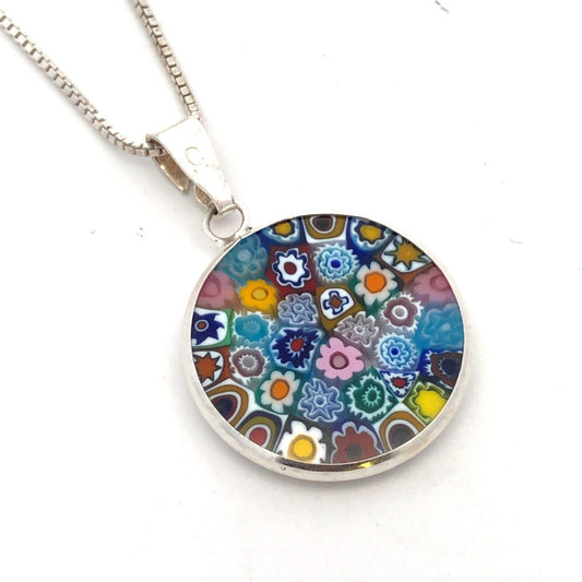 Designer CM Italy 925 Sterling Silver Venetian Millefiori Pendant Necklace