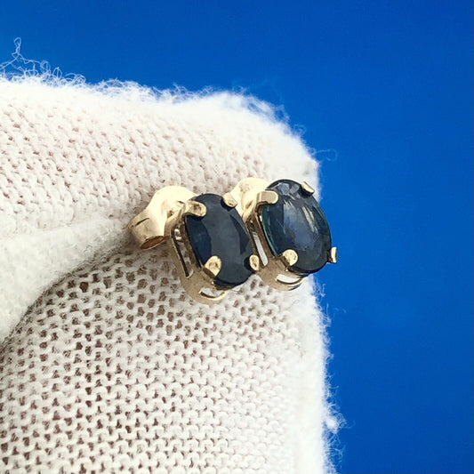 10K Yellow Gold Oval Sapphire Birthstone Starter Stud Earrings