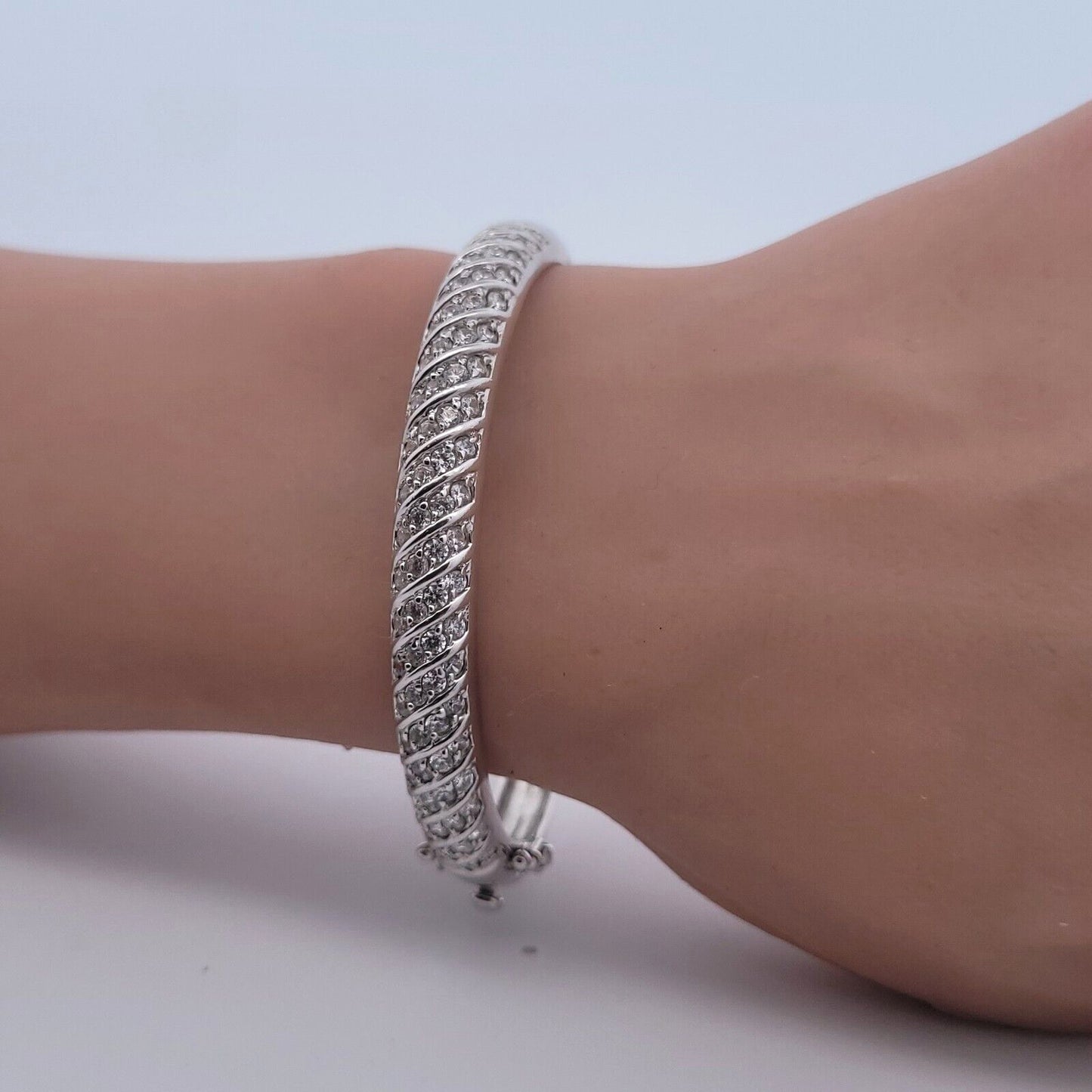 Diamonique .925 Sterling Silver Cubic Zirconia Studded Hinge Bracelet