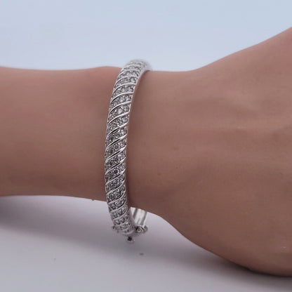 Diamonique .925 Sterling Silver Cubic Zirconia Studded Hinge Bracelet