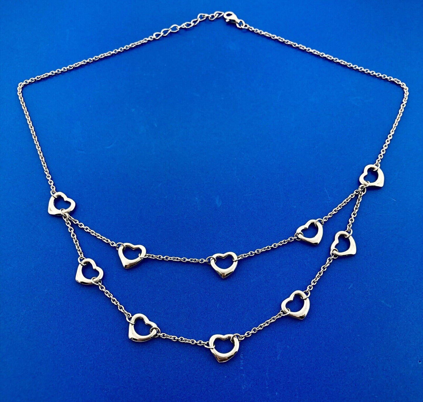 Sterling Silver 925 Heart Cutout Double Drop Sweet Heart Fashion Necklace